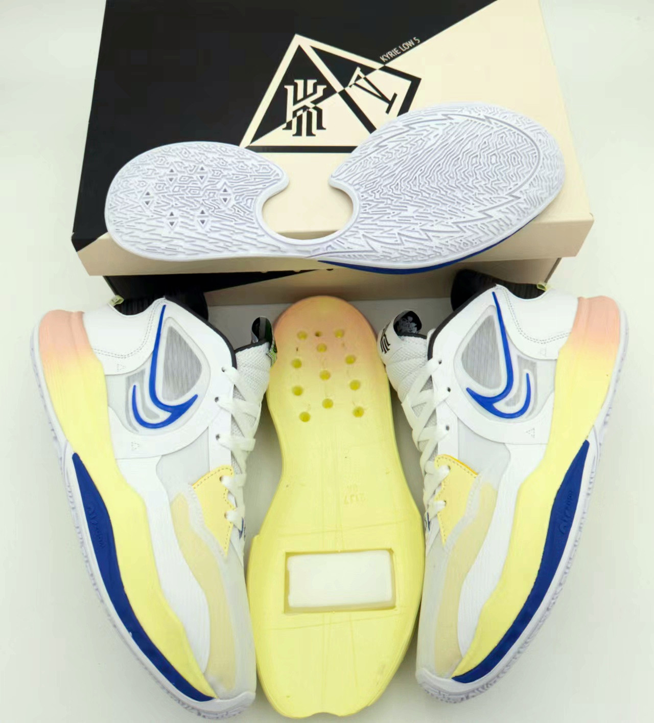 2022 Nike Kyrie Irving 5 Low White Blue Yellow Shoes